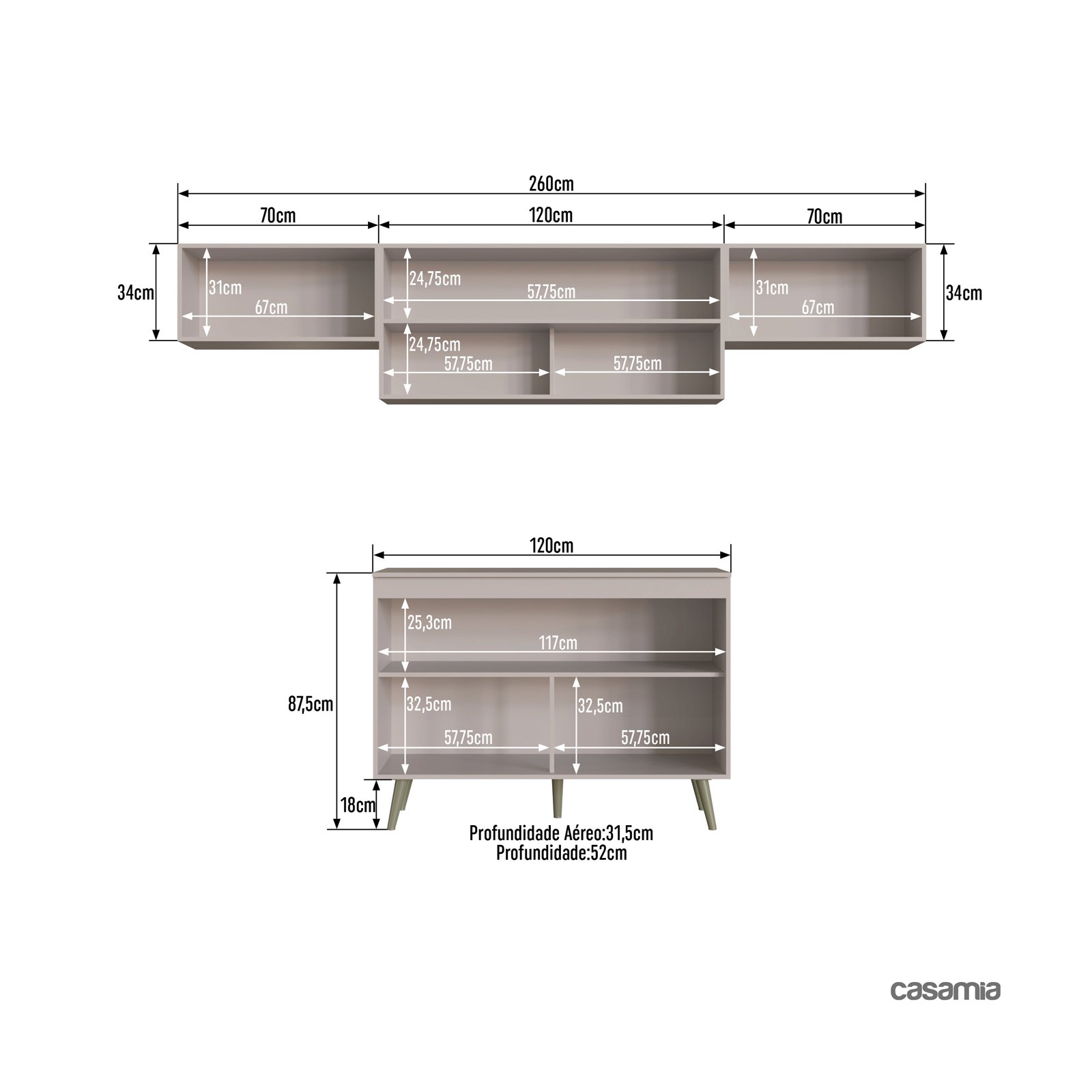 Cozinha Completa 4 Peças com Tampo One Casamia - Cinnamon