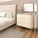 Ver imagem 1 de Mesa de Cabeceira com 3 Gavetas 70cm Pés em Metal Estrutura 100% MDF Bend Bege
