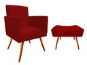 Ver imagem 1 de Kit Poltrona Decorativa Bia + Puff Retangular Suede Vermelho Pés Madeira Mz Decor