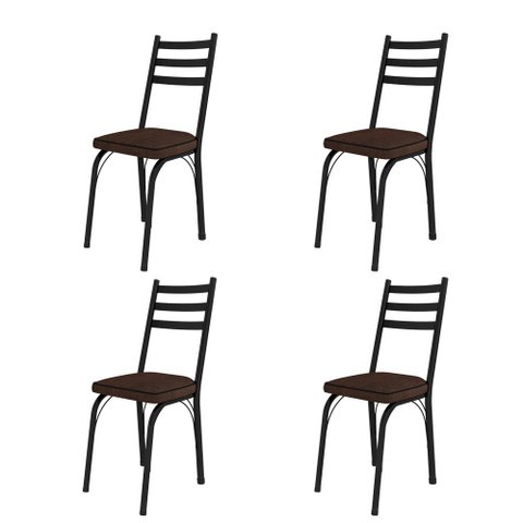 Conjunto Com 4 Cadeiras Tubular Europa 141 Preto Fosco Assento Imbuia Artefamol 11923 - Cadeira 141