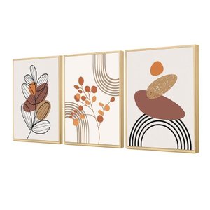Trio de Quadros Decorativos Boho Abstrato para Sala e Quarto