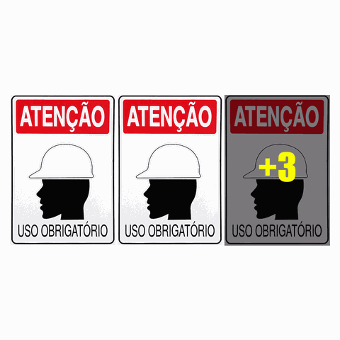 Combo 6 Placas De Sinalização Atenção Capacete Uso Obrigatório 20x30 Acesso - S-205 F9e