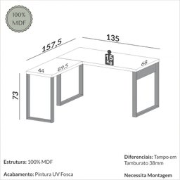 Mesa para Escritório 100% Mdf Industrial Freijó/preto - Dalla Costa - 5