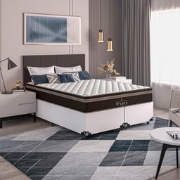 Cama Box Casal Bipartido + Colchão Paris Molas Ensacadas Pocket - 61x138x188cm - E-shop Casa - Couro - 2