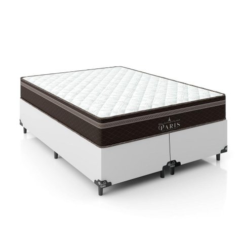 Cama Box Casal Bipartido + Colchão Paris Molas Ensacadas Pocket - 61x138x188cm - E-shop Casa - Couro