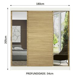 Guarda-Roupa Casal Madesa Reno 3 Portas de Correr com Espelhos Branco/Carvalho Cor:Branco/Carvalho - 3 Guarda-Roupa Casal Madesa Reno 3 Portas de Correr com Espelhos Branco/Carvalho Cor:Branco/Carvalho - 3