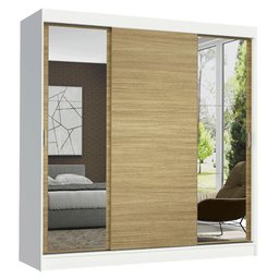Guarda-Roupa Casal Madesa Reno 3 Portas de Correr com Espelhos Branco/Carvalho Cor:Branco/Carvalho - 2 Guarda-Roupa Casal Madesa Reno 3 Portas de Correr com Espelhos Branco/Carvalho Cor:Branco/Carvalho - 2