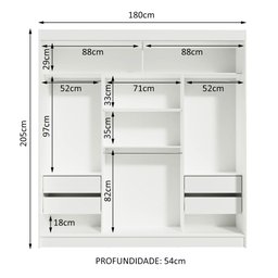 Guarda-Roupa Casal Madesa Reno 3 Portas de Correr com Espelhos Branco/Carvalho Cor:Branco/Carvalho - 9 Guarda-Roupa Casal Madesa Reno 3 Portas de Correr com Espelhos Branco/Carvalho Cor:Branco/Carvalho - 9