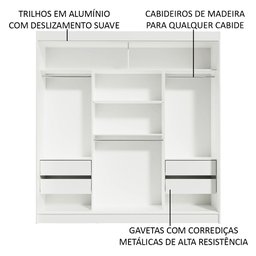 Guarda-Roupa Casal Madesa Reno 3 Portas de Correr com Espelhos Branco/Carvalho Cor:Branco/Carvalho - 5 Guarda-Roupa Casal Madesa Reno 3 Portas de Correr com Espelhos Branco/Carvalho Cor:Branco/Carvalho - 5