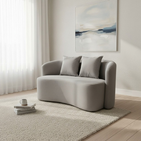 Sofá Decorativo Montreal 150cm Orgânico Bouclé Cinza Claro