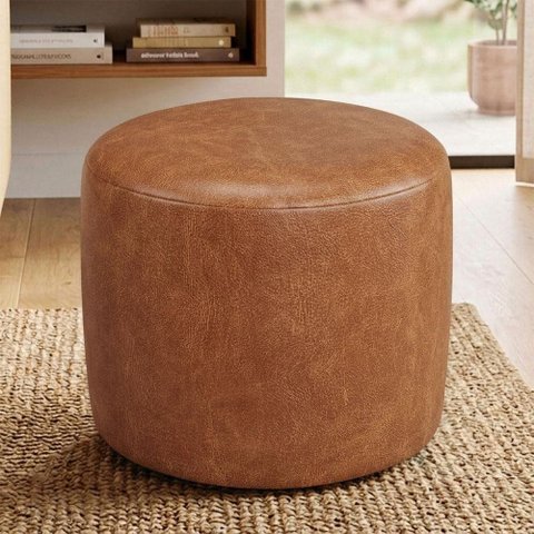 Puff Redondo 50cm Sala de Estar Living Coliseu W01 Couríssimo Camel - Lyam Decor