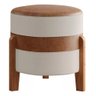 Puff Banqueta Órion Couro Caramelo Linho Bege com Pés - Ms - 1