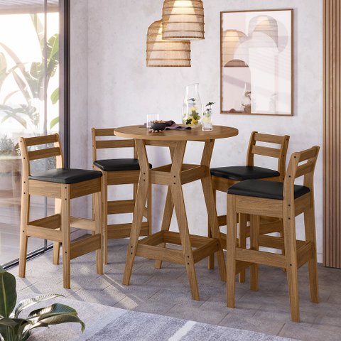 Conjunto Mesa Bistrô com 4 Banquetas Cedro Gold 11C