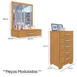 Penteadeira Camarim Moderna Modulada 11 Gavetas com Espelho:naturalle - 4