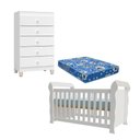 Ver imagem 1 de Berço Americano Lara com Colchão e Cômoda Gaveteiro Ternura Baby Branco Brilho - Incorplac