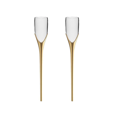 Kit 2 Taças para Espumante Enterra na Areia Praia 210ml Cor:dourado Marmorizado