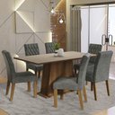Ver imagem 1 de Conjunto Sala de Jantar Mesa Tampo de Madeira 6 Cadeiras Rustic/crema/silver Britney Madesa