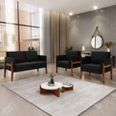 Ver mais imagens de Kit 1 Sofá Namoradeira e 2 Poltronas Lana Suede Preto Base de Madeira - D’Rossi