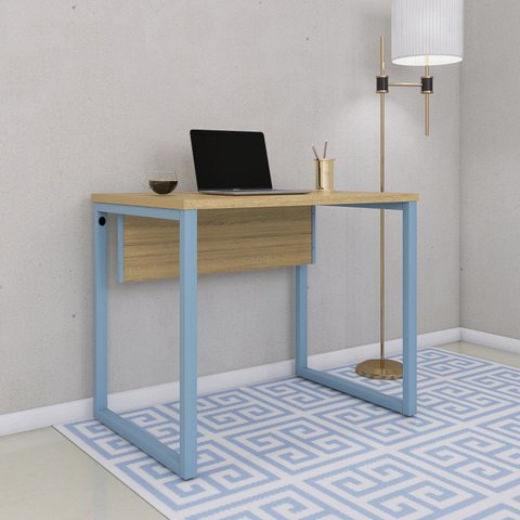 Escrivaninha Mesa Escritório P25 90cm Samba e Azul Dali Marrom