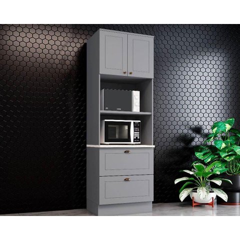 Paneleiro de Cozinha Modulado Americana C/ 2 Portas e 2 Gavetas (2 Fornos) 71.5cm Cinza - Henn