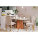 Ver imagem 1 de Conjunto: Mesa Sala Jantar Maitê Tampo Madeirado C/ Vidro 130x80cm e 4 Cadeiras Clarice Cinamomo/