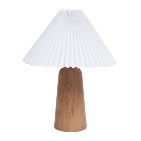 Luminária de Mesa Abajur em Madeira e Linho Branco 46cm 1e27 21531 Mart