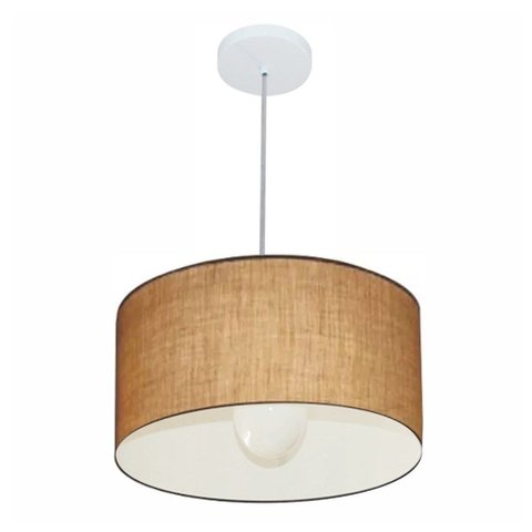 Lustre Pendente Cilíndrico Vivare Md-4031 Cúpula em Tecido 40x21cm - Bivolt - Palha - Bivolt