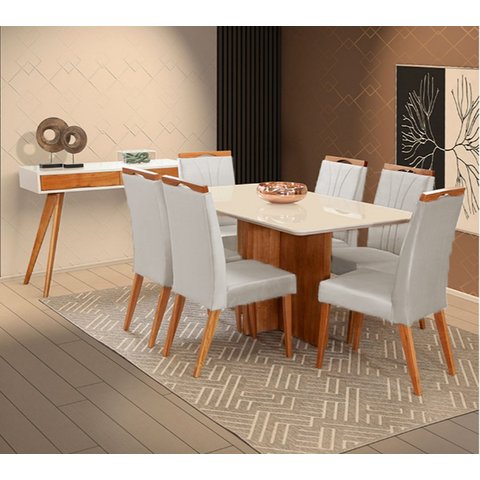 Mesa de jantar + 6 cadeiras Milão Tampo Atenas 180 cm A 12