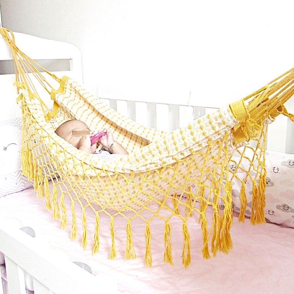 Rede de dormir para berço de bebê 100% algodão várias cores:Amarela - 2