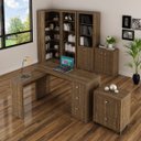 Ver imagem 1 de Conjunto Completo Escritório 6 Peças Mesa Balcão Estante Armário Gaveteiro Nogal