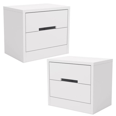 Kit 02 Mesas de Cabeceira 2 Gavetas 54 Cm S822 Branco Kappesberg