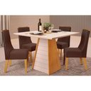 Ver imagem 1 de Conjunto: Mesa de Cozinha Fler Tampo Madeirado C/ Vidro 90x90cm e 4 Cadeiras Jade Cedro/off White -
