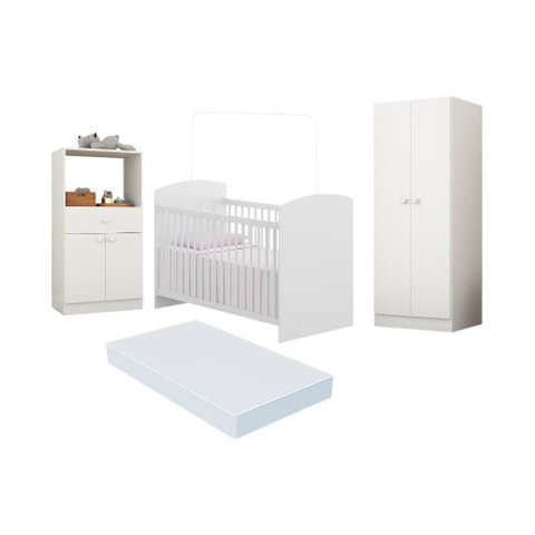 Quarto Infantil Completo Berço com Colchão Incluso Guarda-roupa e Cômoda Multimóveis Mp4359