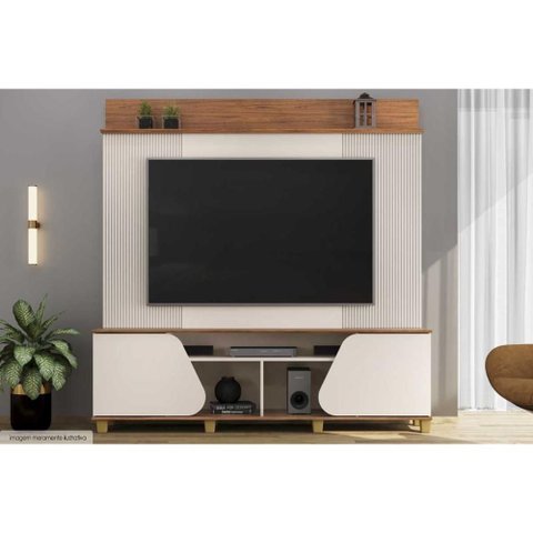 Rack Bancada C/ Painel P/ Tv até 70 Pol Henry 2 Porta 182x184cm Off White/freijó - Dj Móveis