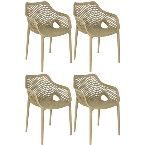 Kit 4 Cadeiras de Jantar Design Suits com Braços Empilhável em Polipropileno - Nude