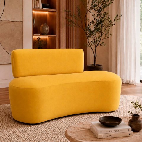 Sofá Decorativo Orgânico Curvo Sala de Estar Feijão 110cm - Paraná Metal:Amarelo