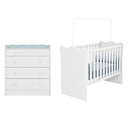 Jogo de Quarto Infantil com Berço e Cômoda Trocador Doce Sonho Branco - FbABY - 1