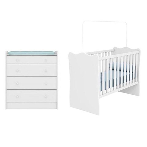 Jogo de Quarto Infantil com Berço e Cômoda Trocador Doce Sonho Branco - FbABY