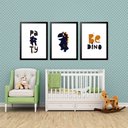 Ver imagem 1 de Kit 3 Quadros Grandes Quarto Infantil Be Dino Party 60x48cm:moldura Branca