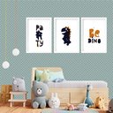 Ver imagem 2 de Kit 3 Quadros Grandes Quarto Infantil Be Dino Party 60x48cm:moldura Branca