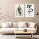 Ver imagem 2 de Kit 2 Quadros Abstratos Boho Folhas Soft 24x18cm:madeira Preta