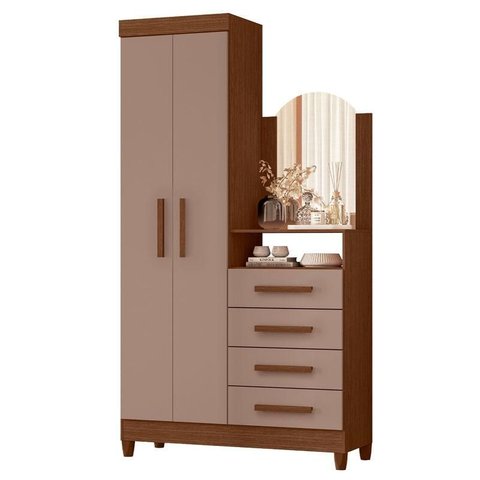 Guarda Roupa Cômoda New Capri 02 Portas 04 Gavetas Nogueira Capuccino - Móveis Albatroz