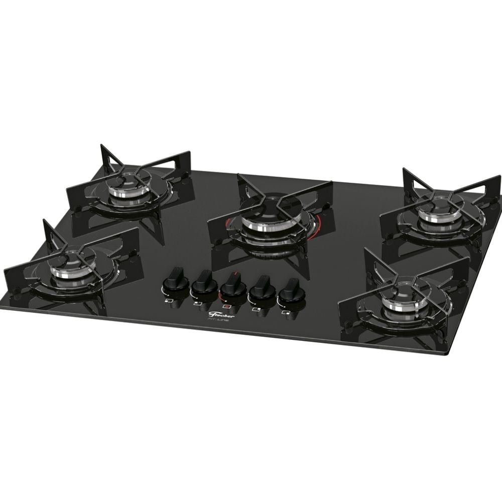 Fogão Cooktop Fischer 5Q Fit Line à Gás Vidro Preto 26343 Bivolt