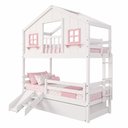Ver imagem 2 de Treliche Casinha Dos Sonhos com Escorregador e Grade Madeira Maciça Branco e Rosa Housin
