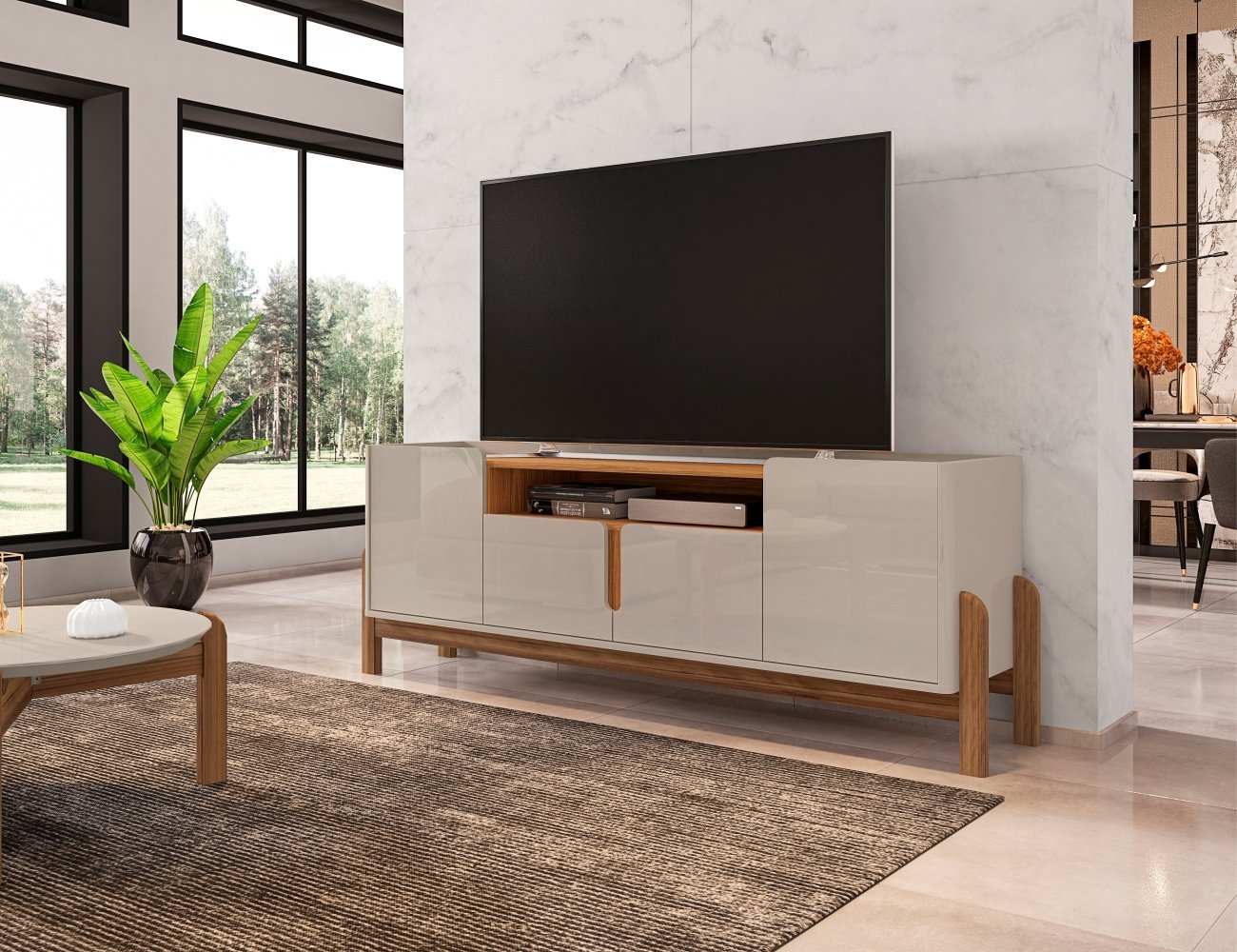 Rack para TV Belly Off White/Cedro | MadeiraMadeira