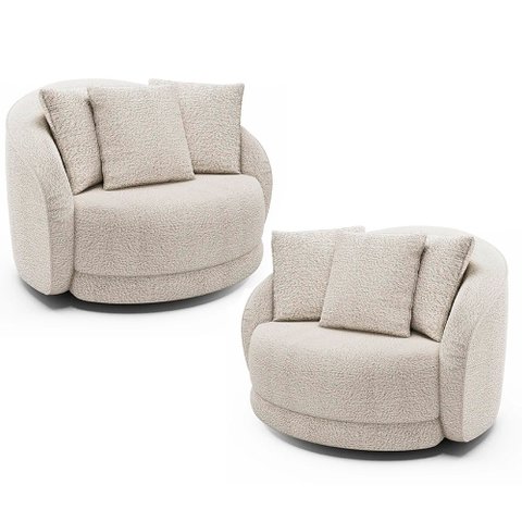 Kit 2 Poltronas Decorativa Giratória para Sala Kaly M22 Bouclê Branco - Mpozenato