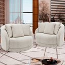 Ver imagem 2 de Kit 2 Poltronas Decorativa Giratória para Sala Kaly M22 Bouclê Branco - Mpozenato