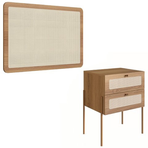 Cabeceira Solteiro 90cm e Mesa 2 Gavetas Arlo A10 Hanover/dourado - Mpozenato