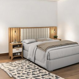 Cabeceira Estofada King Onix Freijó e Off White Ripado - 1