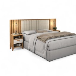 Cabeceira Estofada King Onix Freijó e Off White Ripado - 2